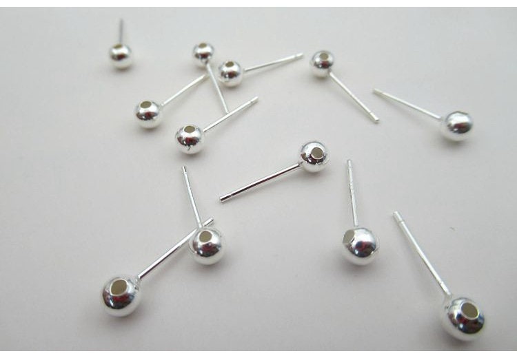 Sterling Silver Earrings Sticks Posts Ball Drilled Studs 2 3 4 mm Earring Findings for Handmade Pure Fine Jewelry Making Wholesale Bulk