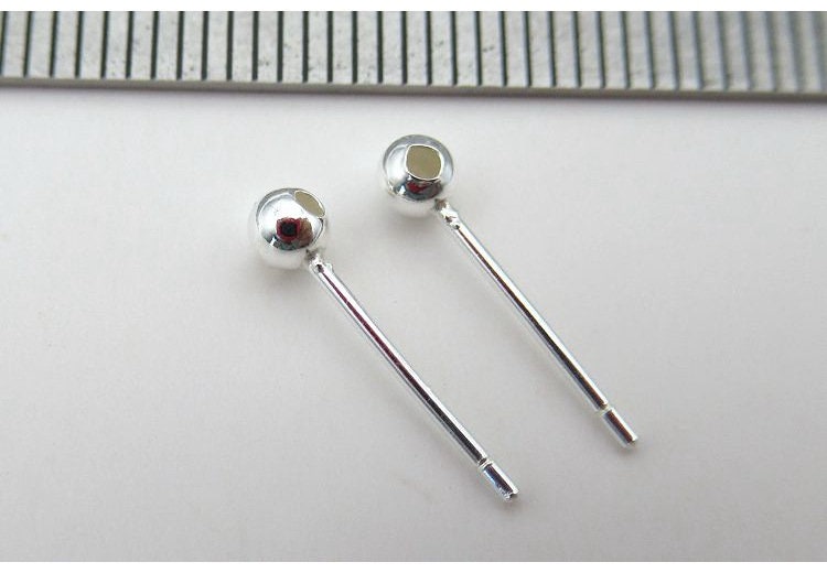 Sterling Silver Earrings Sticks Posts Ball Drilled Studs 2 3 4 mm Earring Findings for Handmade Pure Fine Jewelry Making Wholesale Bulk