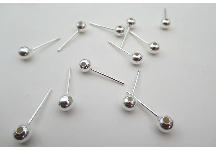 Sterling Silver Earrings Sticks Posts Ball Drilled Studs 2 3 4 mm Earring Findings for Handmade Pure Fine Jewelry Making Wholesale Bulk