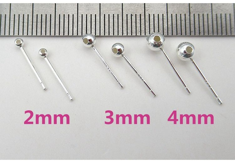 Sterling Silver Earrings Sticks Posts Ball Drilled Studs 2 3 4 mm Earring Findings for Handmade Pure Fine Jewelry Making Wholesale Bulk