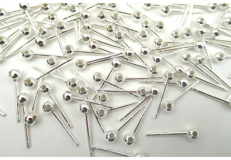 Sterling Silver Earrings Sticks Posts Ball Drilled Studs 2 3 4 mm Earring Findings for Handmade Pure Fine Jewelry Making Wholesale Bulk