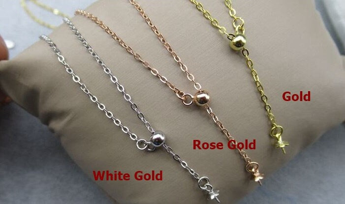 Sterling Silver Cable Cross Chain Pearl Cup Setting Necklace 50cm Chain Findings for Handmade Pure Fine Jewelry Making Wholesale Bulk