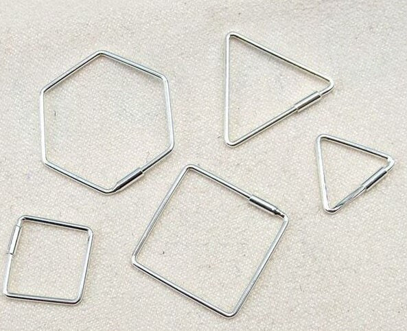 Cutout Triangle Square Hexagon Earring Hooks Hoops 11-22 mm 925 Sterling Silver Wires Charms Findings for Handmade Jewelry Making Wholesale