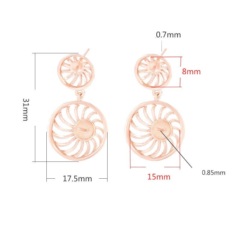 Round Base Stud Earrings Setting Wholesale Sterling Silver Rose Gold Fine 925 8 15mm For Two Stones Gemstones No Prongs DIY Jewelry