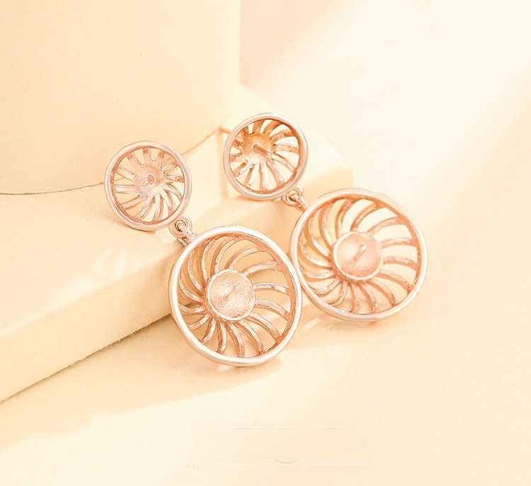 Round Base Stud Earrings Setting Wholesale Sterling Silver Rose Gold Fine 925 8 15mm For Two Stones Gemstones No Prongs DIY Jewelry