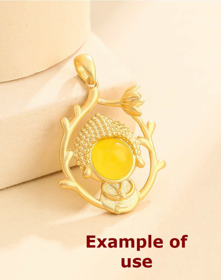 Buddhist Style Vintage Round Base Pendant No Prongs Setting Sterling Silver Gold Fine 925 8x8mm For One Stone Gemstone DIY Jewelry Wholesale