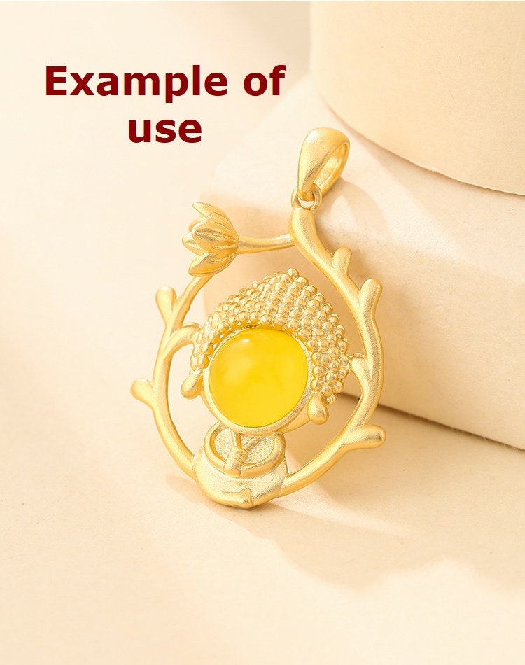 Buddhist Style Vintage Round Base Pendant No Prongs Setting Sterling Silver Gold Fine 925 8x8mm For One Stone Gemstone DIY Jewelry Wholesale