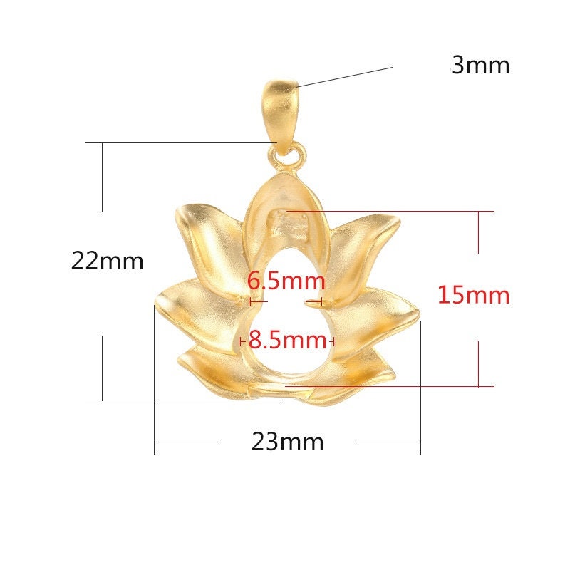 Buddhist Style Lotus Base Blank Bezel Pendant Two Prongs Setting Sterling Silver Gold Fine 925 6.5x15mm One Stone Gemstone DIY Jewelry