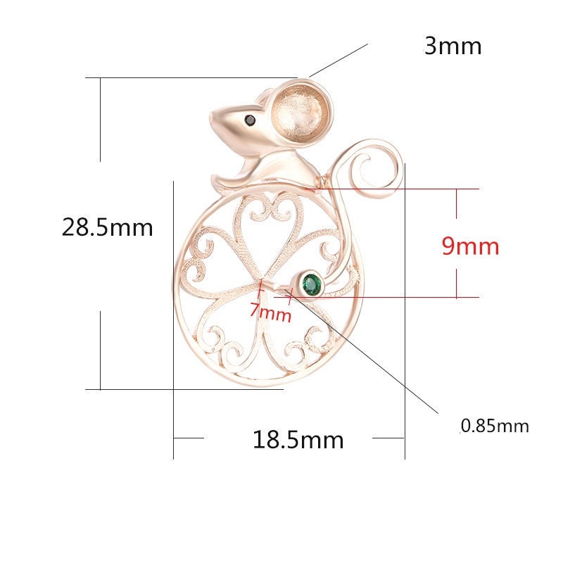 Mouse Wheel Buckle Clip Pendant Setting Sterling Silver Rose Gold Fine 925 7x9mm For One Donut Bead No Prongs DIY Jewelry Wholesale