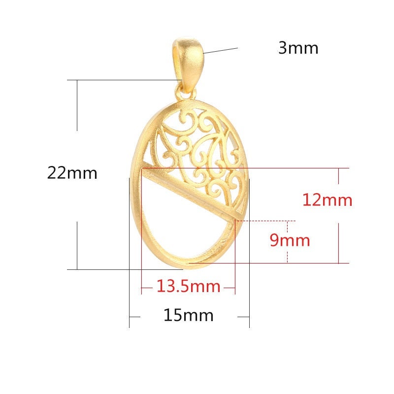 Openwork Semicircle Base Pendant Blank Setting Sterling Silver Rose Gold Fine 925 9x13.5mm For One Stone No Prongs DIY Jewelry Wholesale