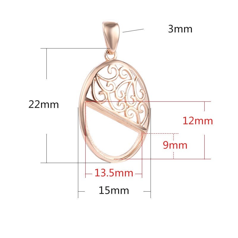 Openwork Semicircle Base Pendant Blank Setting Sterling Silver Rose Gold Fine 925 9x13.5mm For One Stone No Prongs DIY Jewelry Wholesale