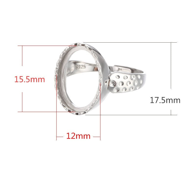 Ring Blank Setting 1pc Sterling Silver 925 Vintage Oval White Gold Fine 12x15.5mm For One Stone Gemstone Adjustable No Prongs Wholesale