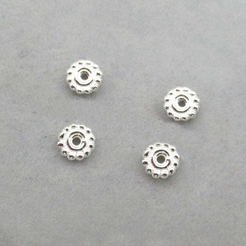 Sterling Silver Daisy Flower Spacer Beads 4.5mm Charms Findings for Handmade Pure Fine Jewelry Making Wholesale Bulk