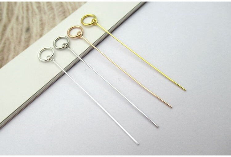 Headpin with Ring 40mm Sterling Silver Pendant Head Pin Findings for Handmade Pure Fine Jewelry Making Wholesale Bulk