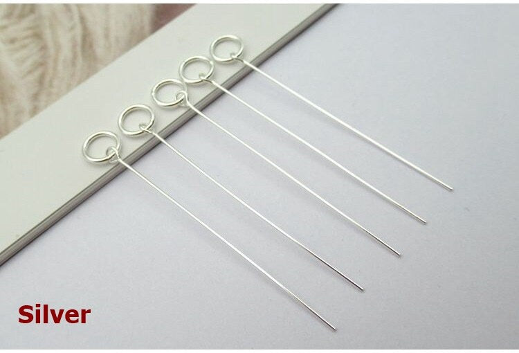 Headpin with Ring 40mm Sterling Silver Pendant Head Pin Findings for Handmade Pure Fine Jewelry Making Wholesale Bulk