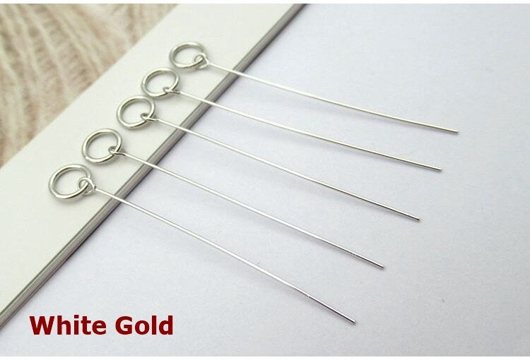 Headpin with Ring 40mm Sterling Silver Pendant Head Pin Findings for Handmade Pure Fine Jewelry Making Wholesale Bulk