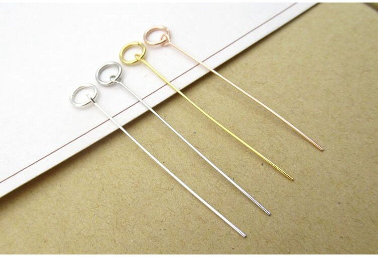 Headpin with Ring 40mm Sterling Silver Pendant Head Pin Findings for Handmade Pure Fine Jewelry Making Wholesale Bulk