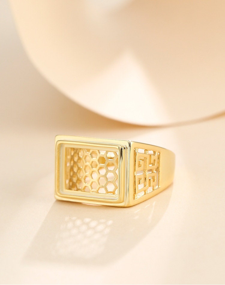 Ring Blank Setting 1pc Sterling Silver 925 Retro Rectangle Square Base Gold Adjustable Fine 7-20mm For One Stone No Prongs Wholesale