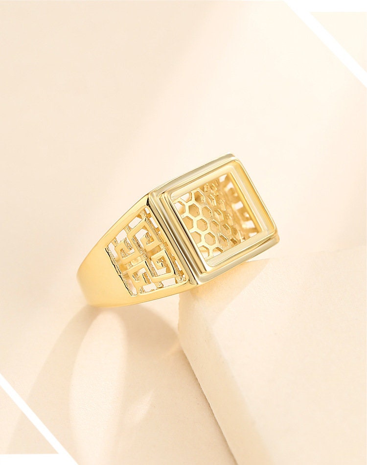 Ring Blank Setting 1pc Sterling Silver 925 Retro Rectangle Square Base Gold Adjustable Fine 7-20mm For One Stone No Prongs Wholesale