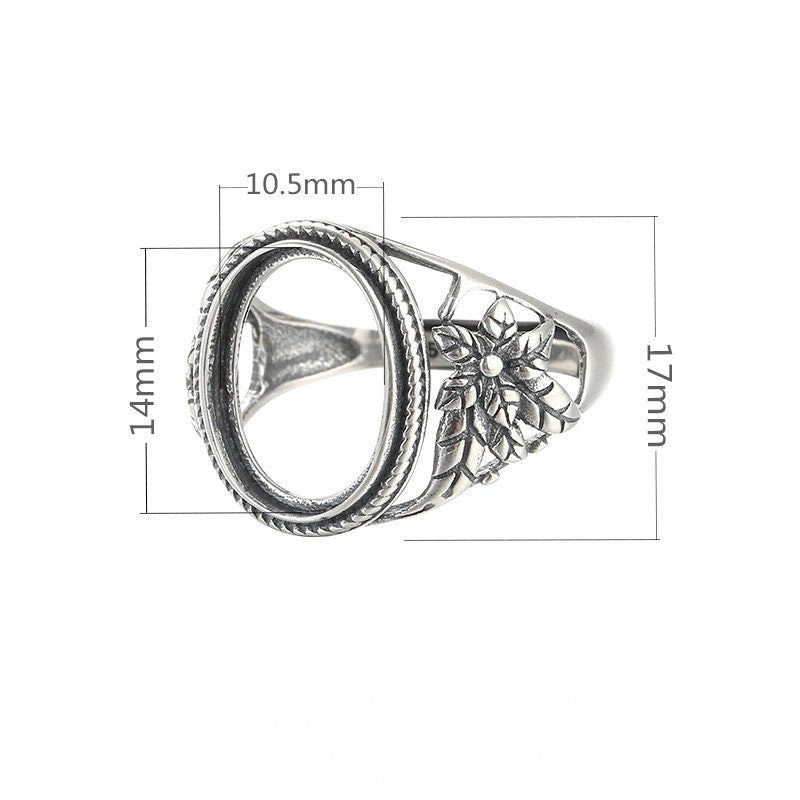 Ring Blank Setting 1pc Sterling Silver 925 Retro Flower Oval Base Fine 10.5x14mm For One Stone Gemstone Adjustable No Prongs Wholesale