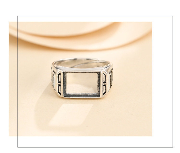 Ring Blank Setting 1pc Sterling Silver 925 Vintage Rectangle Square Fine 9x12mm For One Stone Gemstone Adjustable No Prongs Wholesale