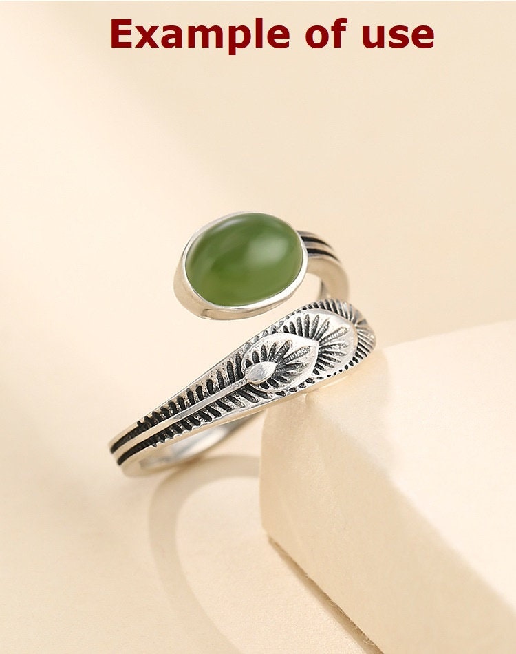 Ring Blank Setting 1pc Sterling Silver 925 Retro Feather Oval Base Fine 6x8mm For One Stone Gemstone Adjustable No Prongs Wholesale