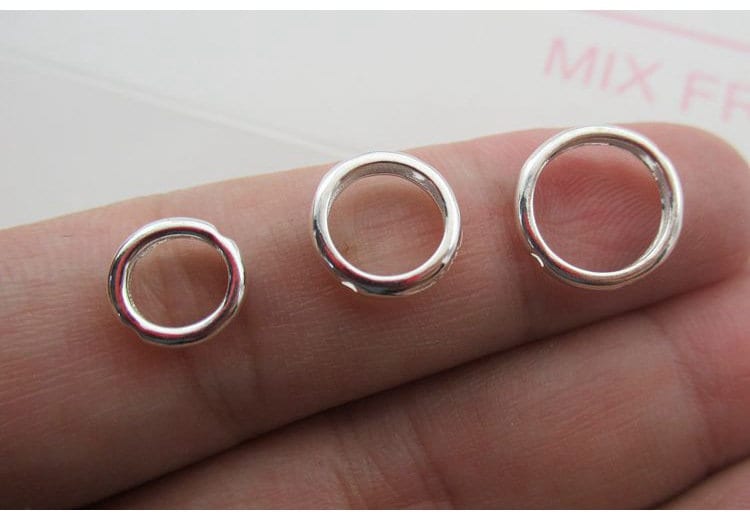 Sterling Silver Hoop Ring Beads Bails with Holes 8 10 12 mm Findings for Handmade Pure Fine Jewelry Making Wholesale Bulk