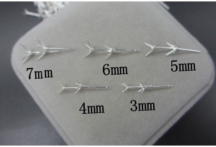 Sterling Silver Four Claw Prong Ear Stud Post 3 4 5 6 7 mm Earring Findings for Handmade Pure Fine Jewelry Making Wholesale Bulk