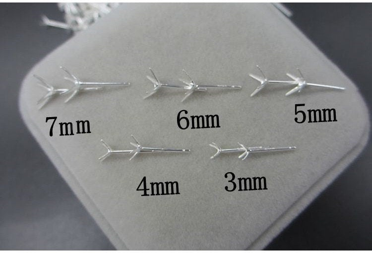 100 Pairs Sterling Silver Four Claw Prong Ear Stud Post Findings 7 mm