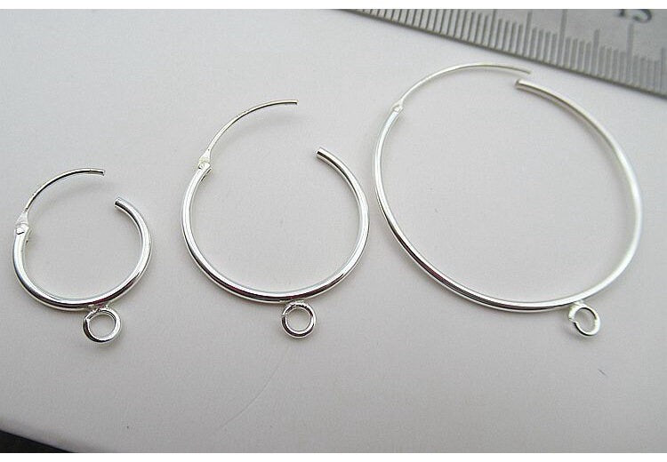 Sterling Silver Earring Hoop with Open Loop 13 20 30 mm Earring Findings for Handmade Pure Fine Jewelry Making Wholesale Bulk