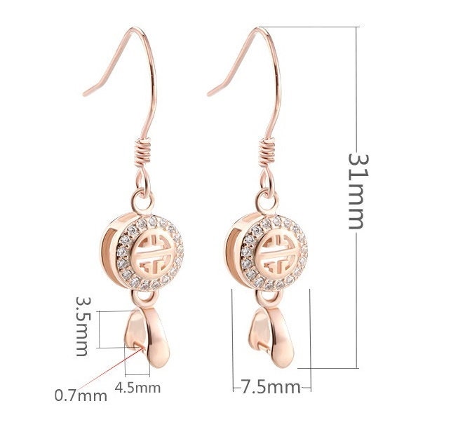 Zircon Round Pinch Bail Earrings Hook Blank Setting 925 Sterling Silver CZ Rose Gold 3.5x4.5mm One Bead Front Drilled DIY Jewelry Wholesale