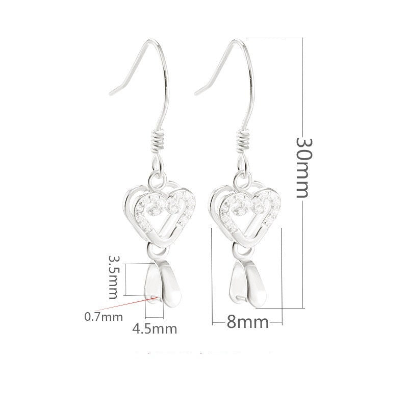 Crystals Heart Clip Earrings Hook Blank Setting Sterling Silver Rose Gold Bezel Fine 925 3.5x4.5mm One Bead No Prongs DIY Jewelry Wholesale