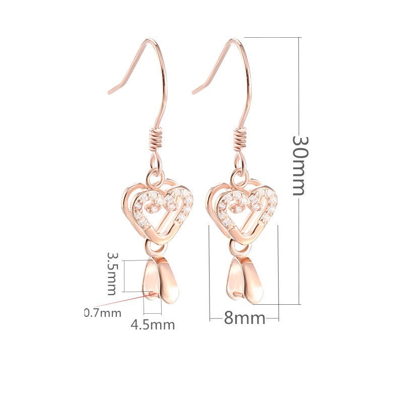 Crystals Heart Clip Earrings Hook Blank Setting Sterling Silver Rose Gold Bezel Fine 925 3.5x4.5mm One Bead No Prongs DIY Jewelry Wholesale