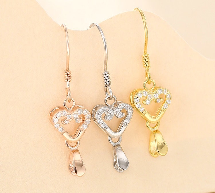 Crystals Heart Clip Earrings Hook Blank Setting Sterling Silver Rose Gold Bezel Fine 925 3.5x4.5mm One Bead No Prongs DIY Jewelry Wholesale