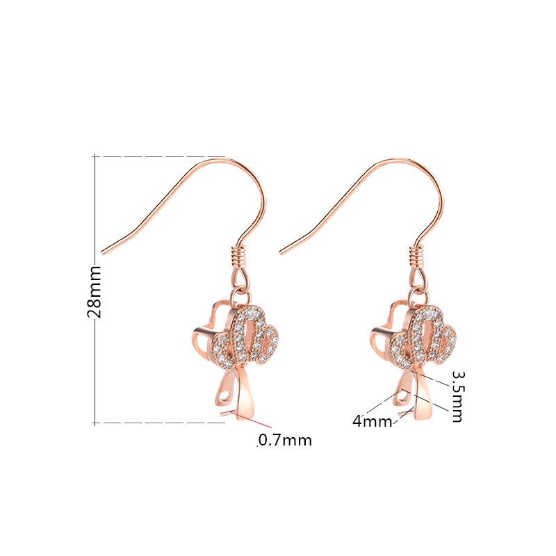 Zircon Flower Clip Earrings Hook Setting Tray Sterling Silver Rose White Gold Fine 925 3.5x4mm For One Bead No Prongs DIY Jewelry Wholesale