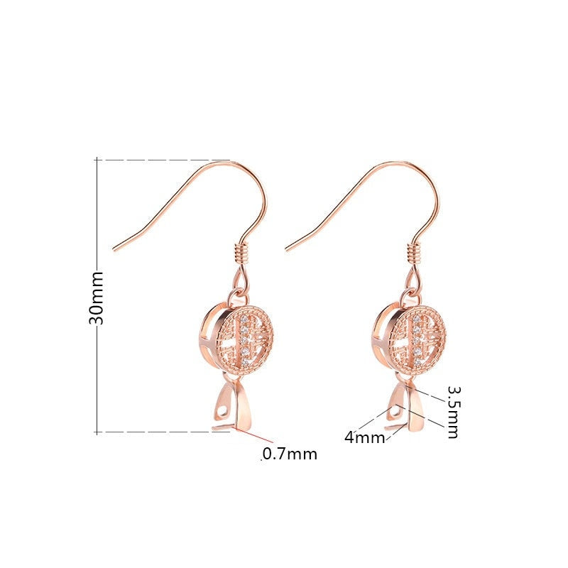 Crystals Round Clip Base Earrings Hook Setting Sterling Silver Rose Gold Fine 925 3.5x4mm For One Bead No Prongs DIY Jewelry Wholesale