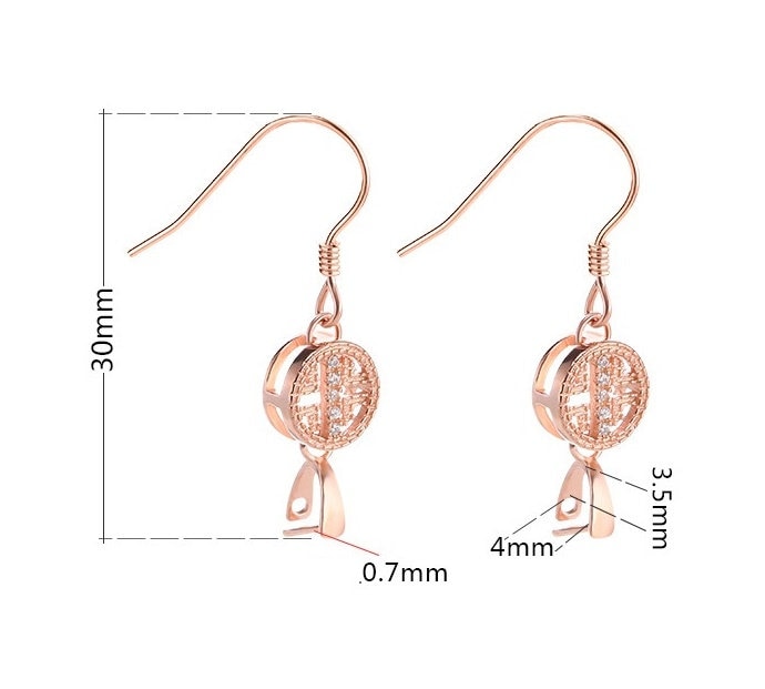 Crystals Round Clip Base Earrings Hook Setting Sterling Silver Rose Gold Fine 925 3.5x4mm For One Bead No Prongs DIY Jewelry Wholesale