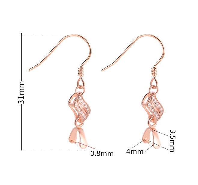 Crystals Leaf Clip Base Earrings Hook Setting Sterling Silver Rose Gold Fine 925 3.5x4mm For One Bead No Prongs DIY Jewelry Wholesale