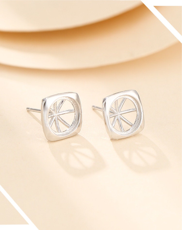 Smooth Square Round Base Stud Earrings Blank Setting Sterling Silver Gold Fine 925 3-10mm For One Stone Bead No Prongs DIY Jewelry Wholesale