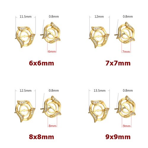 Crystals Flower Round Base Stud Earrings Blank Setting Sterling Silver Gold Fine 925 6-9mm For One Stone Tree Prongs DIY Jewelry Wholesale