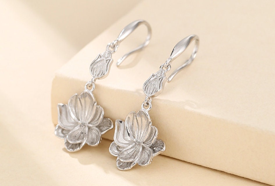 Vintage Flowers Cup Pin Earrings Hook Setting Fine Sterling Silver White Gold 925 8mm For One Pearl Bead No Prongs DIY Jewelry Wholesale