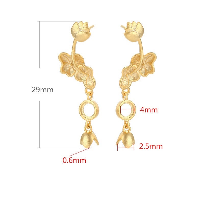 Vintage Flower Branch Cup Earrings Stud Setting Fine Sterling Silver Gold 925 2.5mm 4mm For Two Pearls Beads No Prongs DIY Jewelry Wholesale