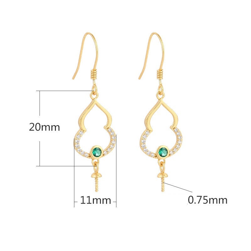 Pumpkin Shape Pin Earrings Hook Blank Setting Sterling Silver Gold Bezel Fine 925 11x20mm For One Pearl Bead No Prongs DIY Jewelry Wholesale