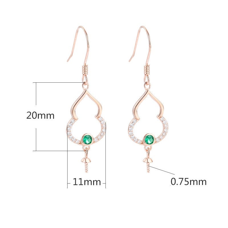 Pumpkin Shape Pin Earrings Hook Blank Setting Sterling Silver Gold Bezel Fine 925 11x20mm For One Pearl Bead No Prongs DIY Jewelry Wholesale