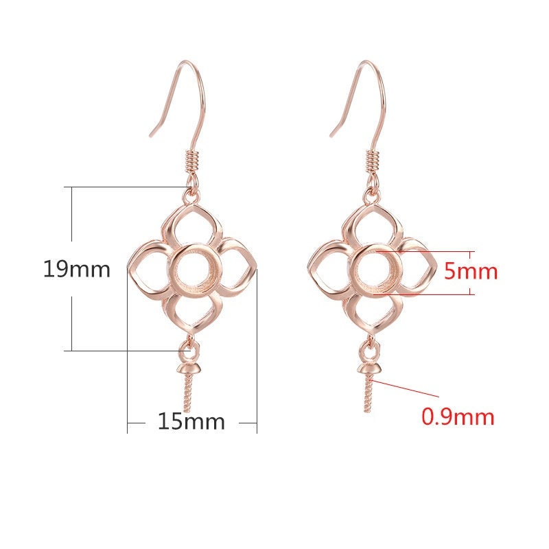 Flower Pin Base Earrings Hook Setting Sterling Silver Rose Gold Fine 925 15x19mm For Two Stones Beads No Prongs DIY Jewelry Wholesale