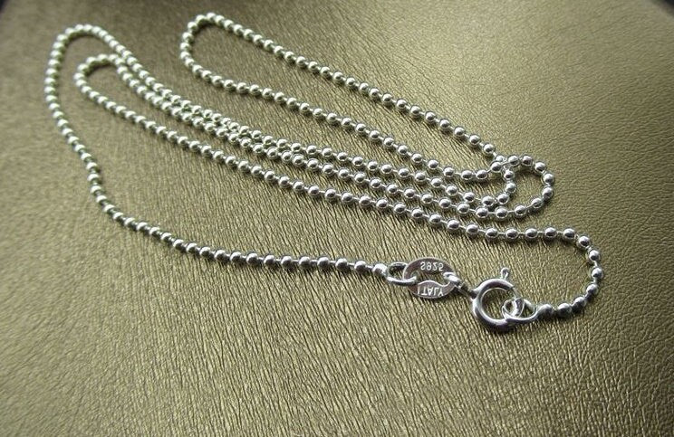 Sterling Silver Ball Chain Necklace with Buckle 1.5mm 45 cm Chain Findings for Handmade Pure Fine Jewelry Making Wholesale Bulk