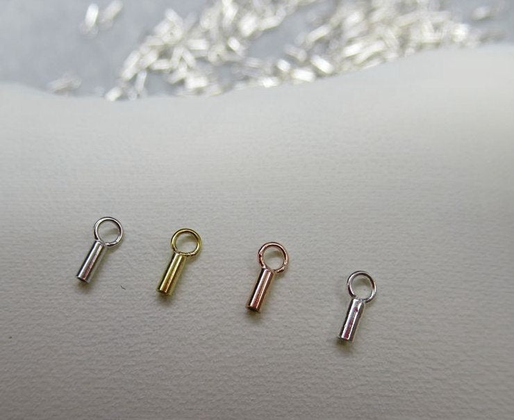 Sterling Silver Crimp Tube End Cap with Loop 0.7mm Chain Findings for Handmade Pure Fine Jewelry Making Wholesale Bulk