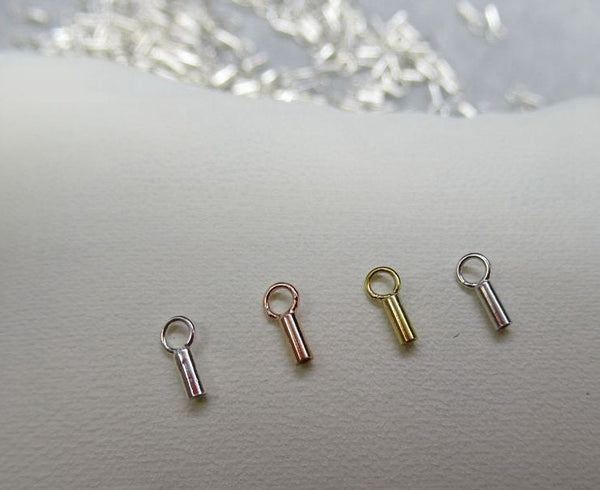 Sterling Silver Crimp Tube End Cap with Loop 0.7mm Chain Findings for Handmade Pure Fine Jewelry Making Wholesale Bulk