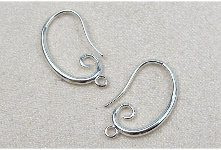 Sterling Silver Earring Hook Ear Wire Fishhook With Loop 8x16mm Earring Findings for Handmade Pure Fine Jewelry Making Wholesale Bulk