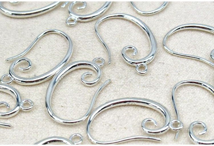 Sterling Silver Earring Hook Ear Wire Fishhook With Loop 8x16mm Earring Findings for Handmade Pure Fine Jewelry Making Wholesale Bulk